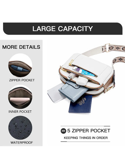 Ladies' Small Square Bag Two-tone Leather Crossbody Bag Large-capacity PU Crossbody Wallet Multi-functional Small Square Bag