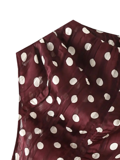 Chic Summer Elegant Brown Woman Blouse Polka Dot Fashion 2026 O-Neck Vintage Sleeveless Shirt Teacher Loose Mujer Vest