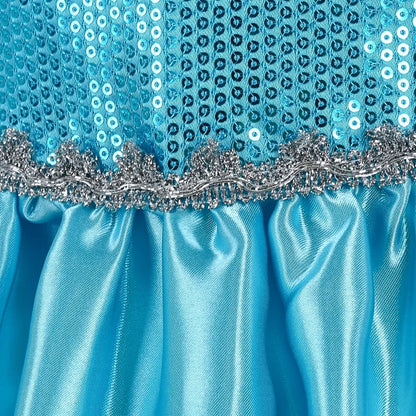 Jasmine Rapunzel Snow Queen Elsa Princess Dress Girl Mesh Sequin Dress Kids Cosplay Belle Aurora Costumes Carnival Party Gowns