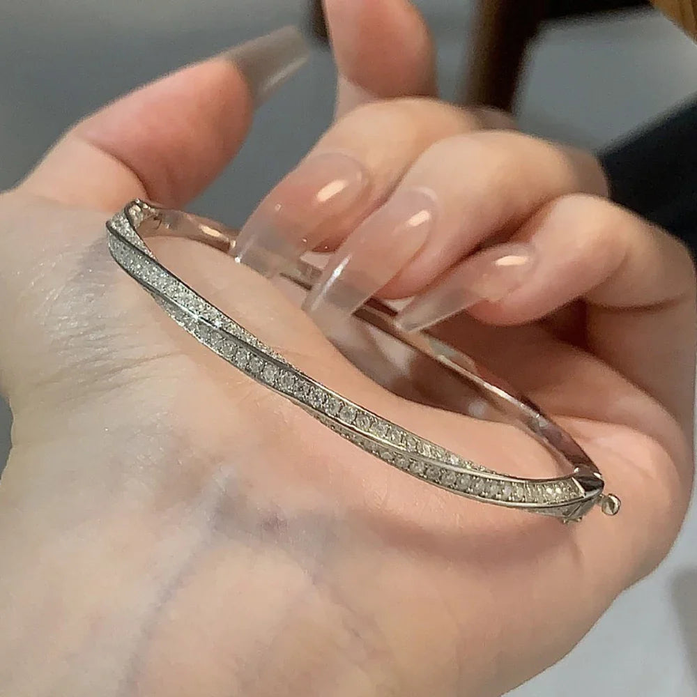 Bangle Micro Pave Moissanite Diamond Bracelet for Women 925 Sterling Silver Plated 18k Gold Eternity Twisted Bangle
