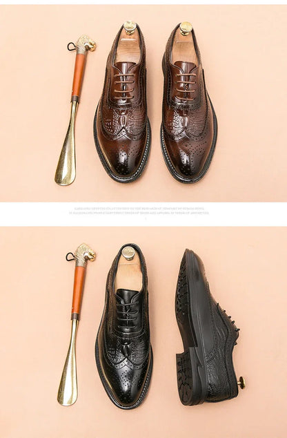 Men Suit Casual Shoes Luxury Men Brogue Dress Shoes Formal Business Leather Shoes Men Brown Wedding Italian Banquet Shoe Size 46