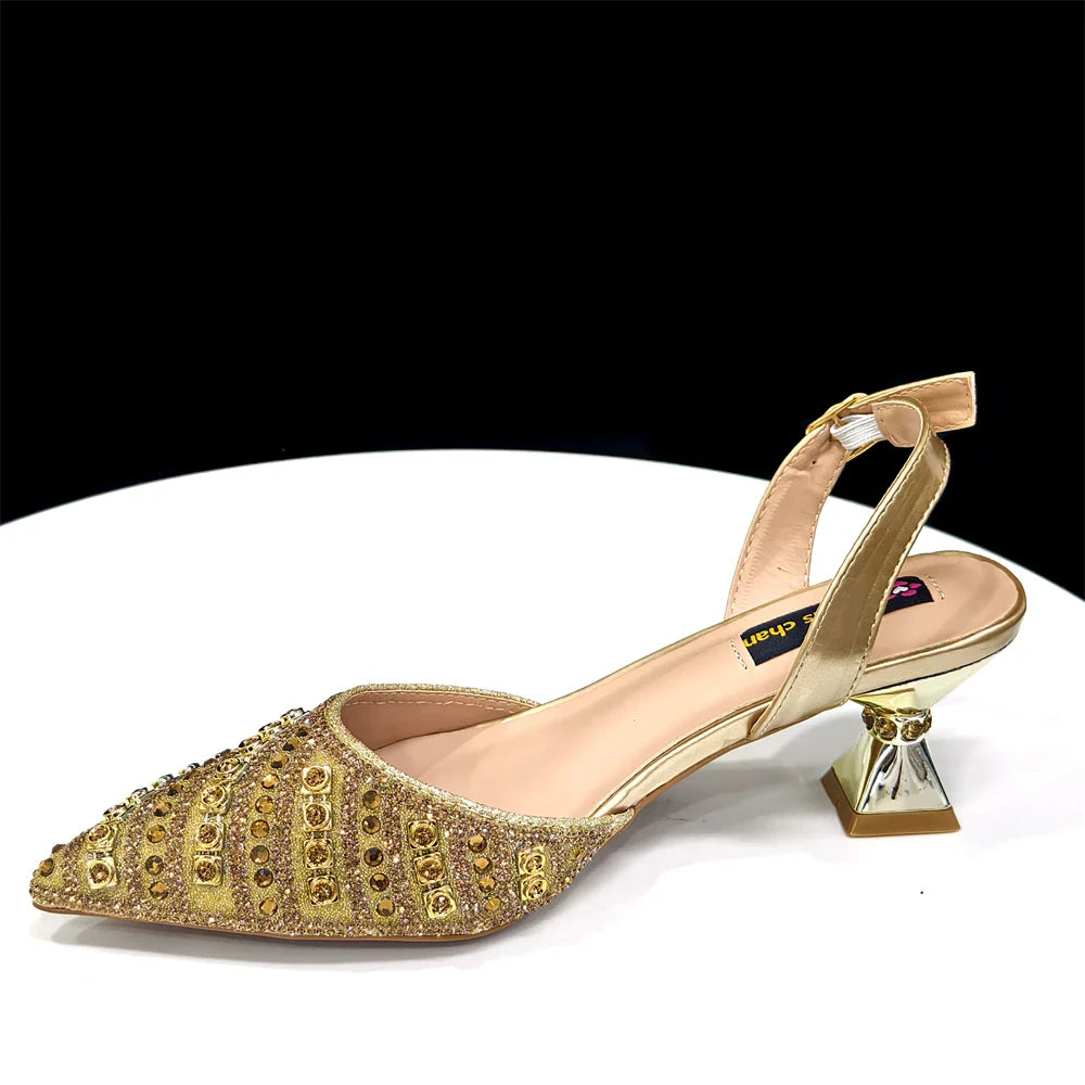 2025 Summer New Design Specials Italian Women Shoes and Bag Set Blue Color Comfortable Low Heels With Rhinestone