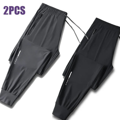 High Quality Ice Silk Pants For Men's Summer Slim Casual New Loose High Elasticity Quick Drying Outdoor Running Casual Pants