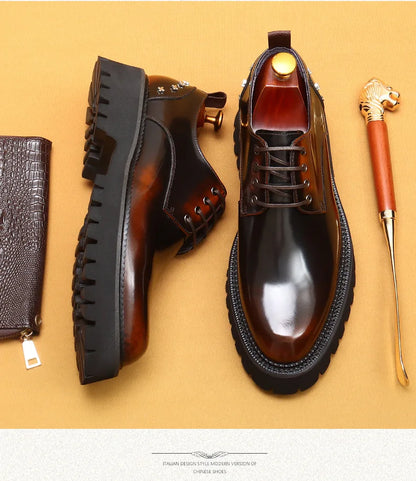 Men's Oxfords Genuine Leather Male Wedding Party Dress Shoes for Men Round Head Lace-Up Office Suit Formal Derby Shoes