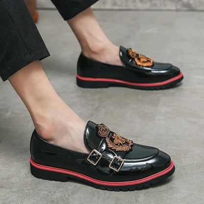 Sapatos de Couro Masculinos de Luxo com Bordados Tamanho 38-48 Confortáveis Pretos Formais para Homens Casamento Festa Social Masculino