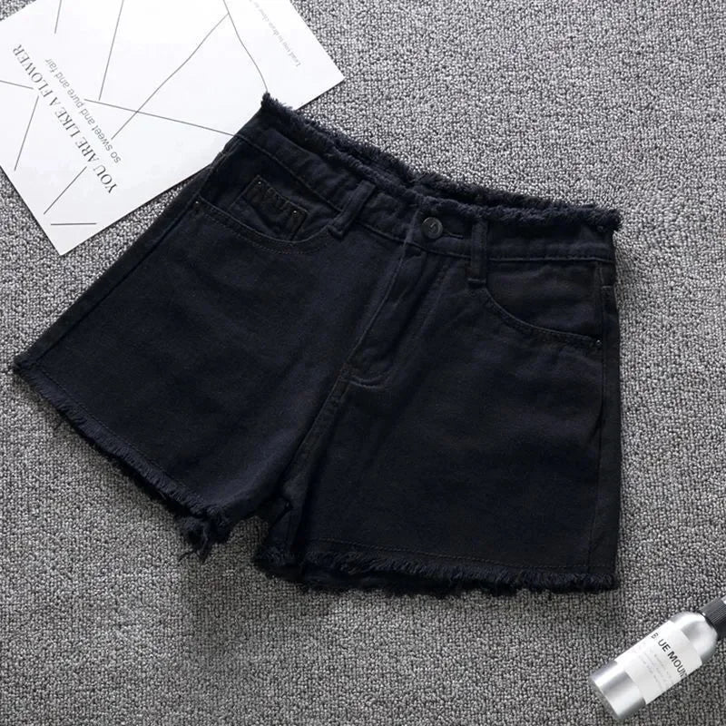 2025 Summer Woman High Haist Jeans Shorts Fashion Rough-edges Denim Short Pants Schoolgirl Casual Pants Blue Black White Jeans