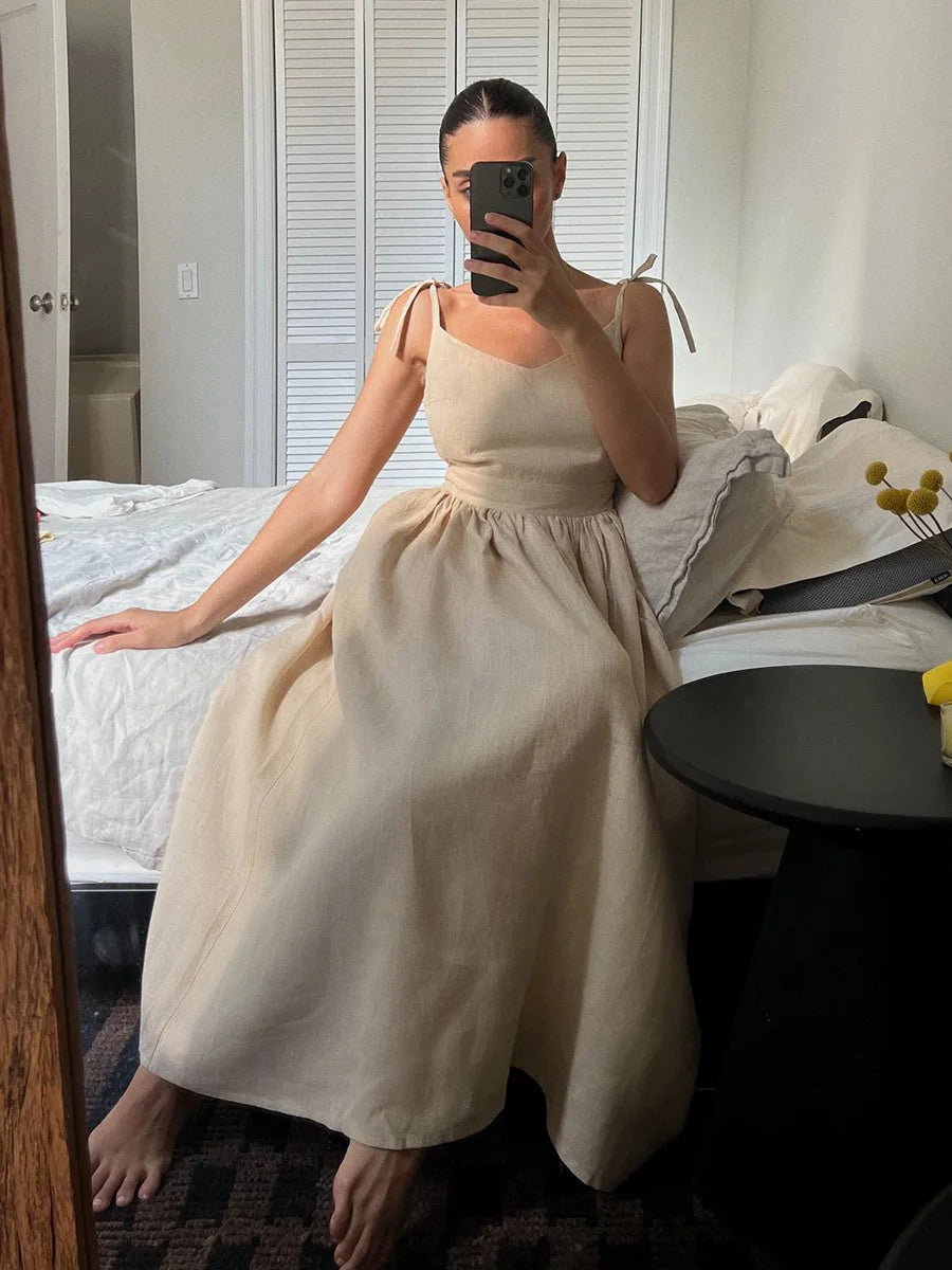 Spring Summer Beach Style Women Dress Vintage Loose A-line Sling Dress Sexy Hot Girl 100% Cotton V-neck Dress