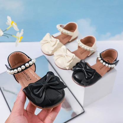 New Children Princess Sandals Sweet Pearl Summer Little Girl Wedding Party Shoes Elegant Fashion Kids Causal Pearl Flat Sandals