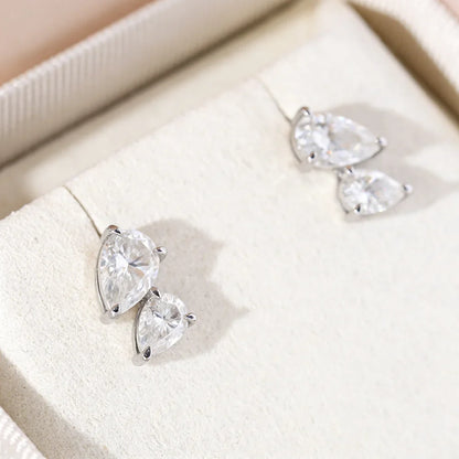 2-Stone Waterdrop Moissanite Stud Earrings for Women 925 Sterling Silver 3cttw Pear Cut Lab Diamond Ear Studs with Certificate