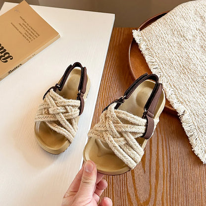 Children's Boho Braided Sandals Summer New Boys Girls Casual Shoes for Outdoor Daily Wear Open-toe Kids Platform Beach Sandals