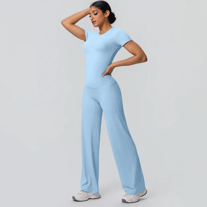 Fitness Sports Workout Yoga Set for Women Naked Feel Slim Casual Workout Top T-Shirt Quick Drying Push Up Running Pants Yoga Set