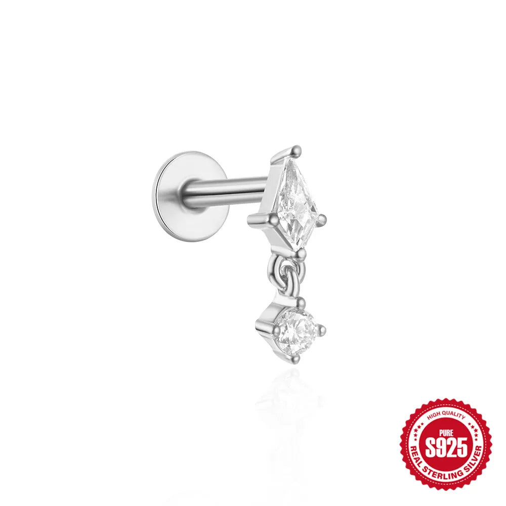 1PC Four Pointed Star Moon Tassel Lotus Cartilage Spiral Puncture 925 Sterling Silver Stud Earring For Women Ins Earring