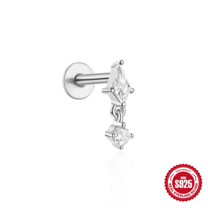 1PC Four Pointed Star Moon Tassel Lotus Cartilage Spiral Puncture 925 Sterling Silver Stud Earring For Women Ins Earring