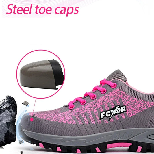 Safety Shoes for Women Indestructible  Steel Toe Sneakers Puncture Lightweight Boots Female Pink Small Size Safety Shoes
