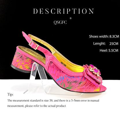 Italian Design Color Matching Rhinestone Comfortable High Heel Shoes And Bag Fashion Style Pointed-Toe Shoes For Women