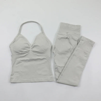 Fitness Leggings Set Women Seamless Yoga Set Fitness Clothing Scrunch Bum Gym Legging Padded Tank Top Workout Outfits Sportswear