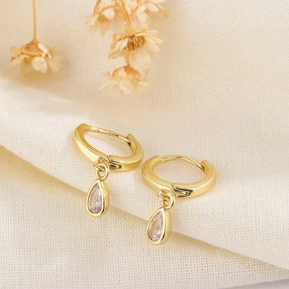 2024 New Fashion Gold Color Round Zircon Simple Drop Dangle Earrings for Women Charm Korean Hoop Jewelry Wedding Birthday Gift