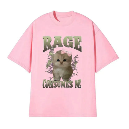 Rage Consumes Me Funny Gifts Cat Meme T Shirt Unisex Fashion Kawaii T-shirts Short Sleeve Casual T-shirts Fashion