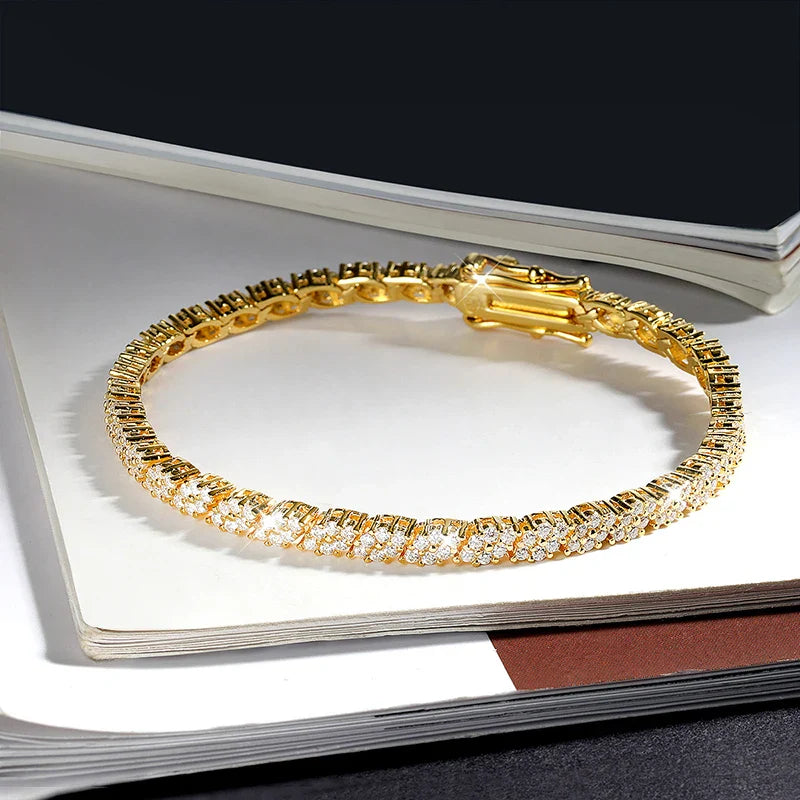 Double Row Full 2.5/3mm Round Cut Moissanite Tennis Bracelet D Color Lab Diamond 925 Silver Women Man Link Bracelets Gift