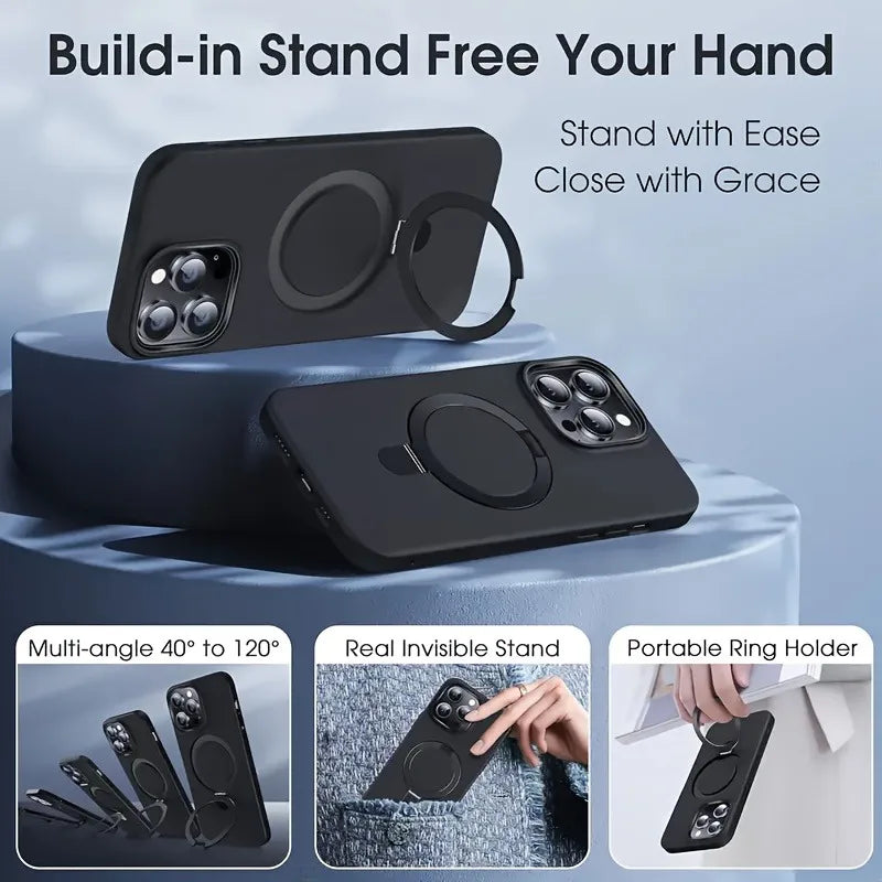 Magnetic Holder Armor Shockproof Wireless Charging Phone Case for iPhone 17 16 15 14 13 12 11 Pro Max 17 Air Cases Cover