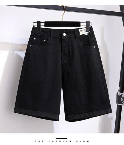 150Kg Plus Size Women's Five-Point Denim Shorts Hip 150 Summer High-Waist Loose Wide Leg Pants Blue Black 5XL 6XL 7XL 8XL 9XL