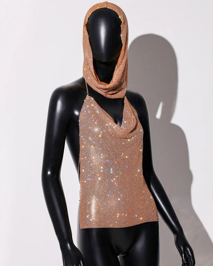 Y2K Streetwear Rhinestone Women Tank Top Punk Goth Hip Hop Bandana Head Wraps Vest Rave Festival Women Tops Tee For Nightclub