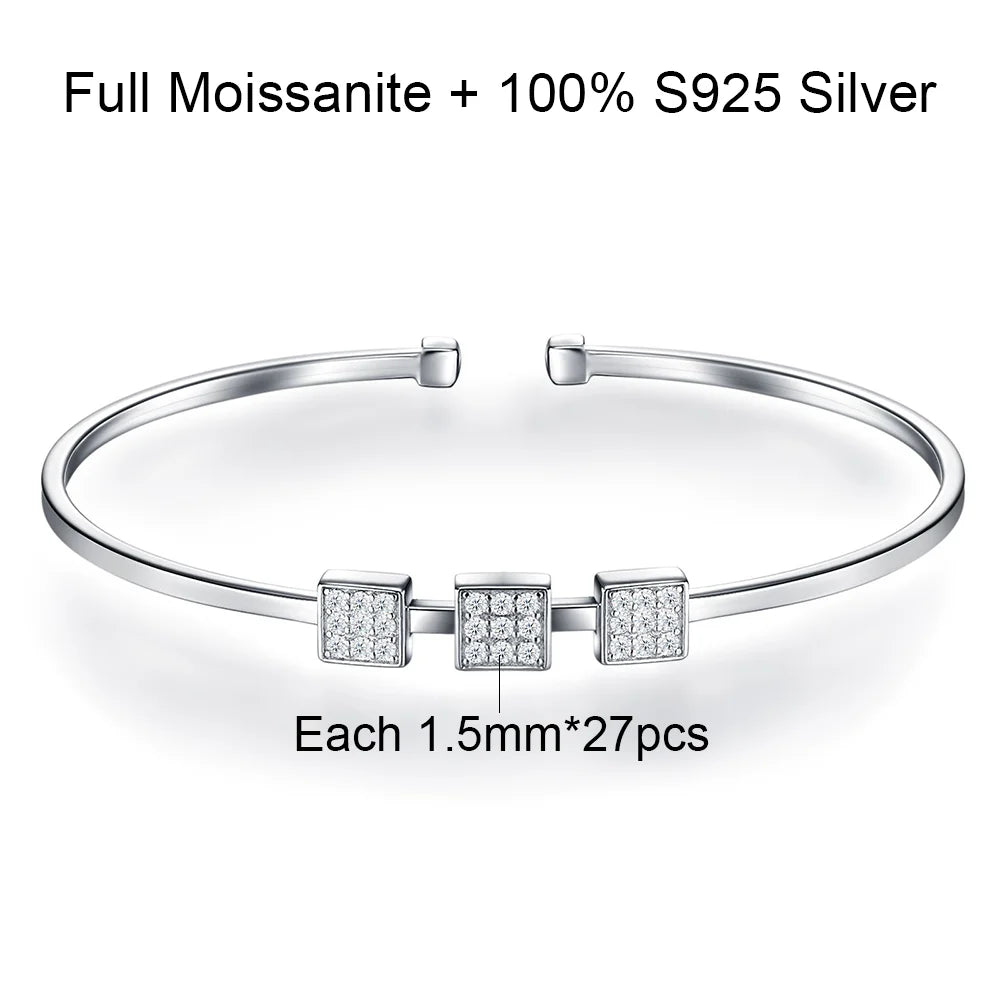Real Moissanite Bracelets For Woman S925 Silver Adjustable Open Bangles Sparkling Lab Diamond Wedding Fine Jewelry Gift