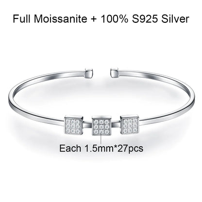 Real Moissanite Bracelets For Woman S925 Silver Adjustable Open Bangles Sparkling Lab Diamond Wedding Fine Jewelry Gift
