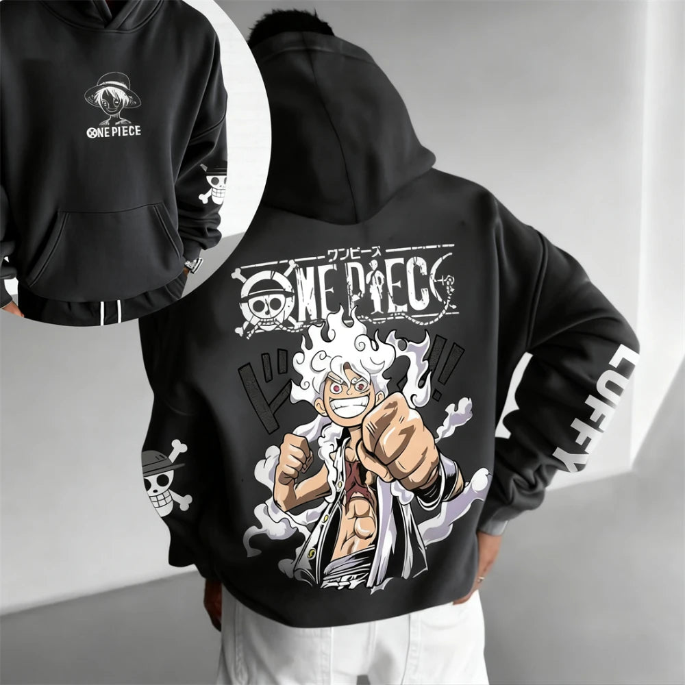 Autumn/Winter Japanese Hot Blood Anime Classic Luffy 5th Grade Hoodie for Men and Women, Casual and Comfortable Top