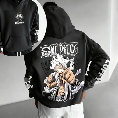 Autumn/Winter Japanese Hot Blood Anime Classic Luffy 5th Grade Hoodie for Men and Women, Casual and Comfortable Top