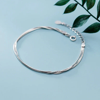 Simple Three Layer Snake Bone Chain for Women 925 Sterling Silver Fashion Link Chain Bracelet Fine Jewelry 2020 Design