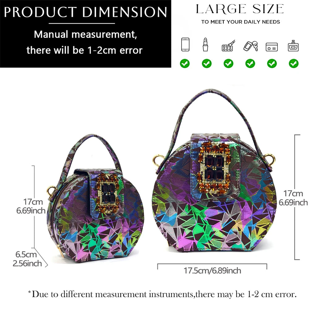Elegant Women Heels for Peep Toe Good Material Design Rhinestone Fuchsia Sandals Italian Shoes and Bags Matching Set 2025