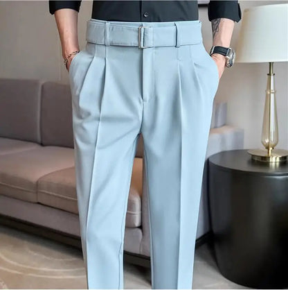 Quality Male Boutique Men Formal Wear Wedding Dress Trousers Men Belt Design British Style Business Casual Slim Suits Pants 3XL