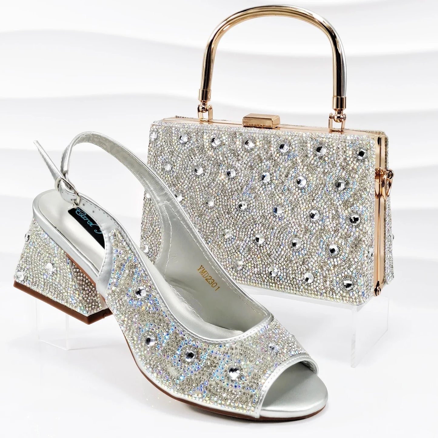 2026 Strass Design INS Mais Vendido Recém-chegados Sapatos e Bolsa Africanos na Cor Verde Salto Confortável Feminino de Bico Aberto