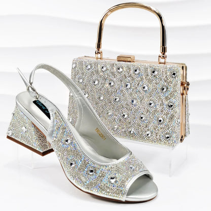 2026 Strass Design INS Mais Vendido Recém-chegados Sapatos e Bolsa Africanos na Cor Verde Salto Confortável Feminino de Bico Aberto