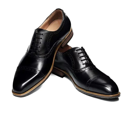 High Quality Genuine Leather Formal Shoes For Men New Style Carved Pattern Lace-up Three-joint Oxford Wedding Dress Shoes