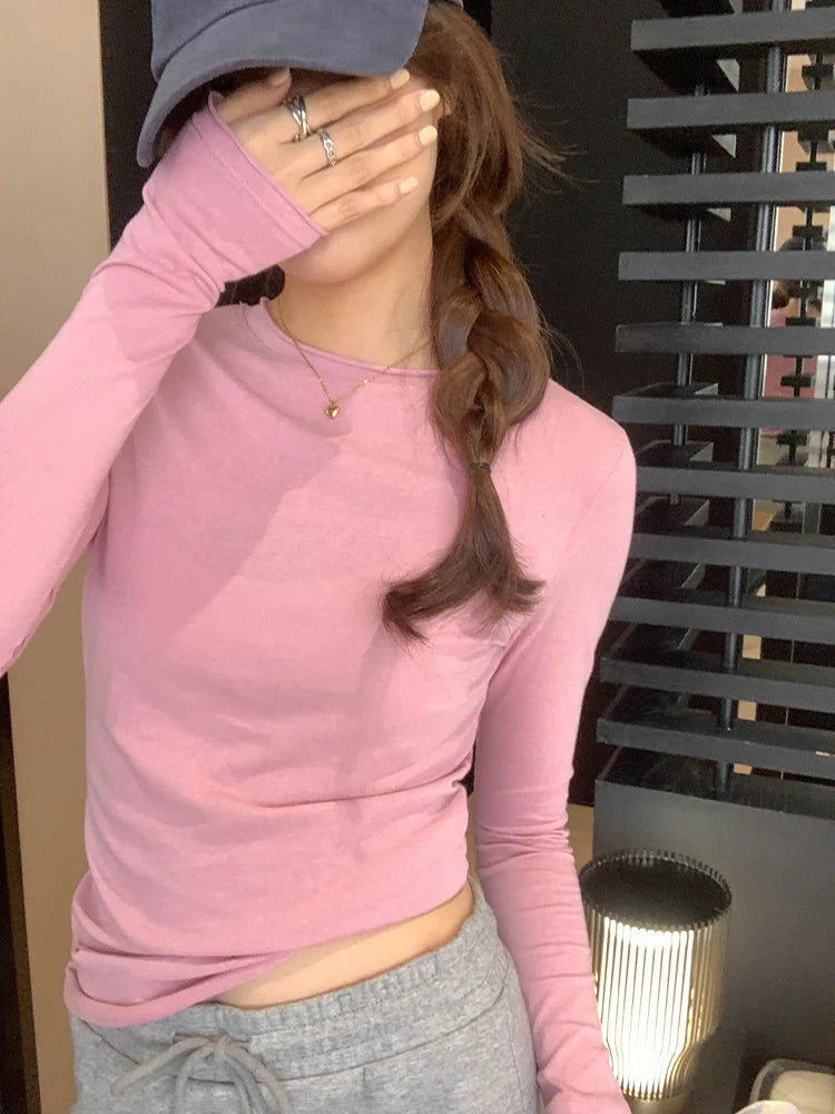 Spring Autumn T shirt Women Tops Solid Slim Fit Long Sleeve O Neck Tshirts Female Casual Streetwear High Quality Base Tees