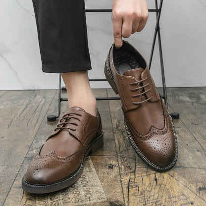 Men Lace Up Derby Shoes PU Solid Color Round Toe Business Casual Fashion Formal Shoes