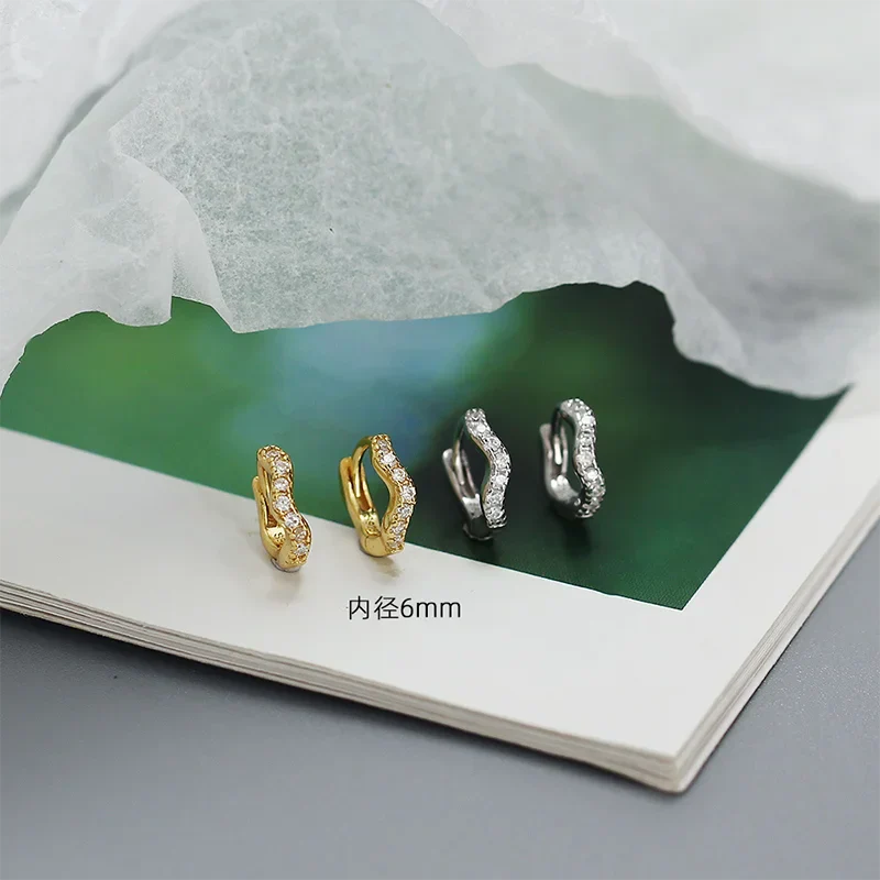 925 Sterling Silver Fashion Statement Gold Wavy Geometry Huggies Hoop Earrings for Women Bohemian Jewelry Ear Buckle Gift