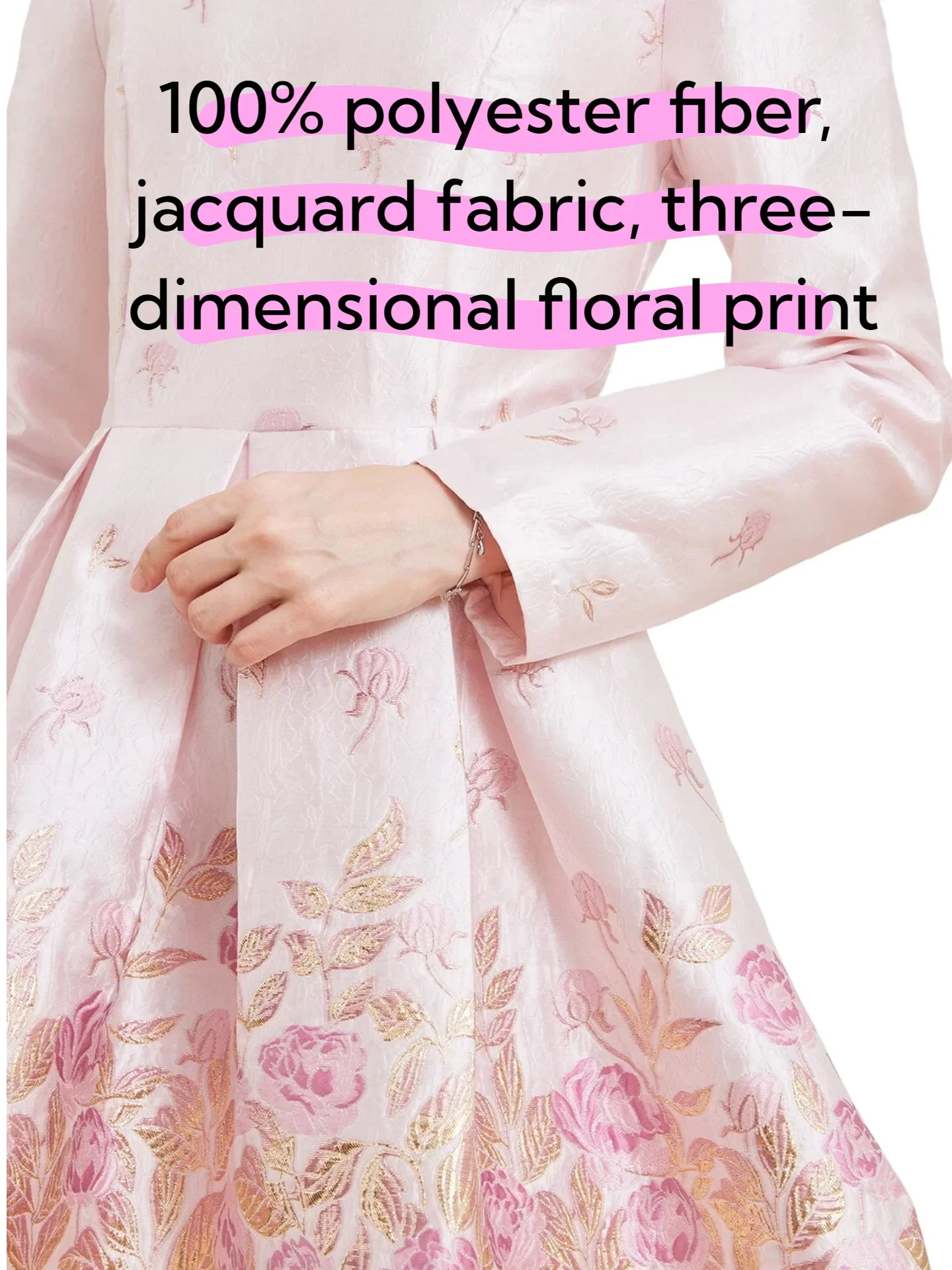 Fall/Winter Elegant French-style Romantic Pink Heavy Embroidery V-Neck Long-Sleeve Party Banquet Dress wedding guest dress