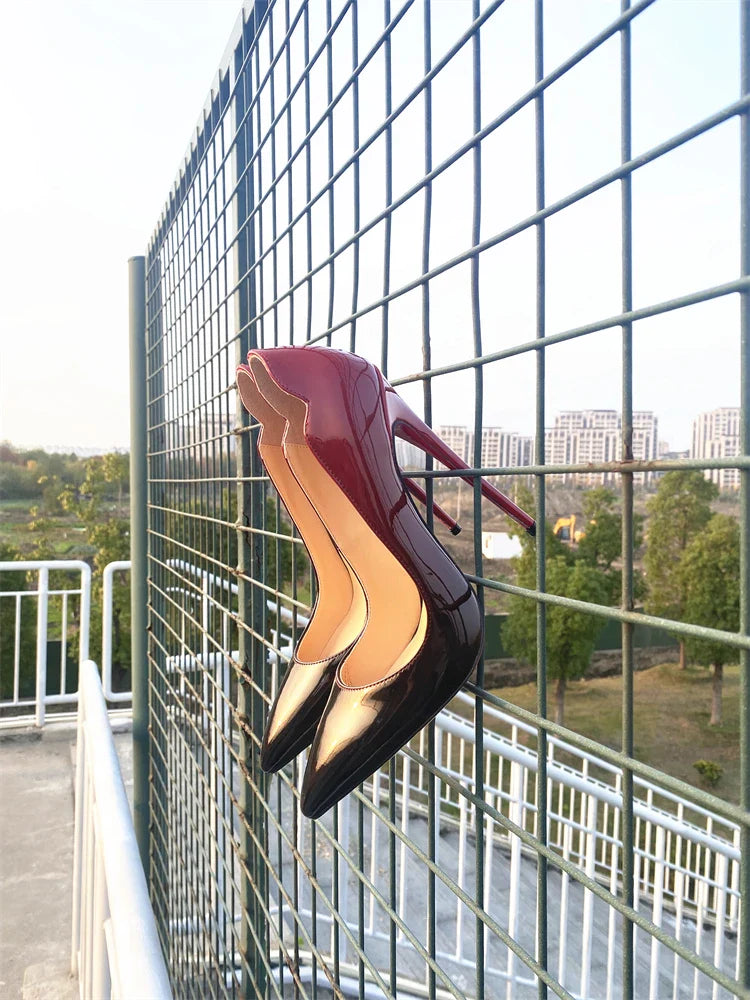 Spring and Autumn New Lacquer Wave V-neck High Heels 12cm Fashionable and Sexy Commuting Single Shoes