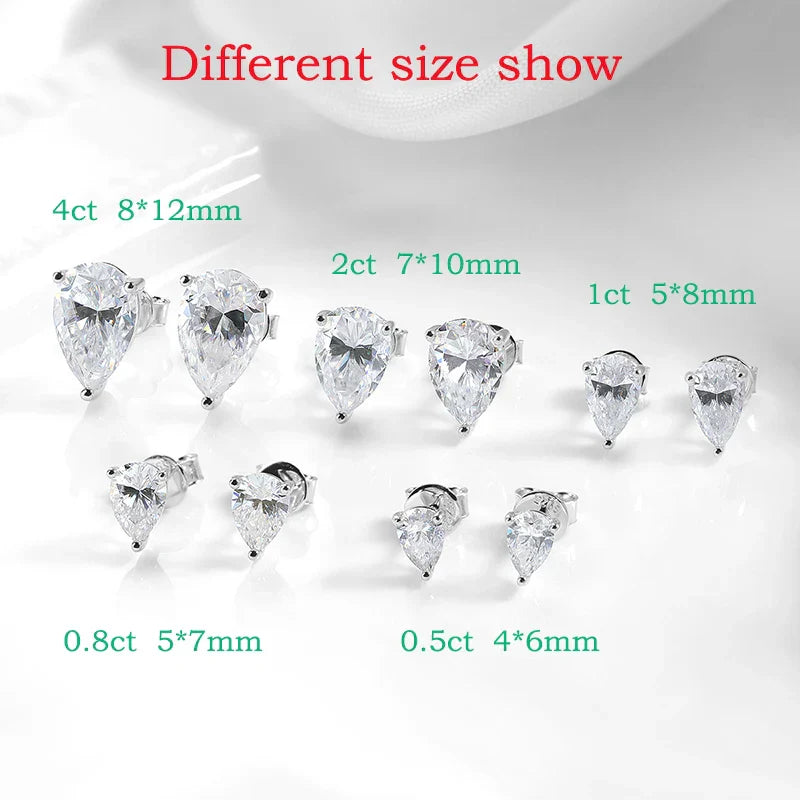 0.5CT 1CT Pear Cut Certified Moissanite Stud Earrings for Women 100% 925 Sterling Silver Plated 18k Gold Wedding Jewelry