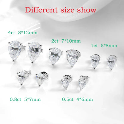 0.5CT 1CT Pear Cut Certified Moissanite Stud Earrings for Women 100% 925 Sterling Silver Plated 18k Gold Wedding Jewelry