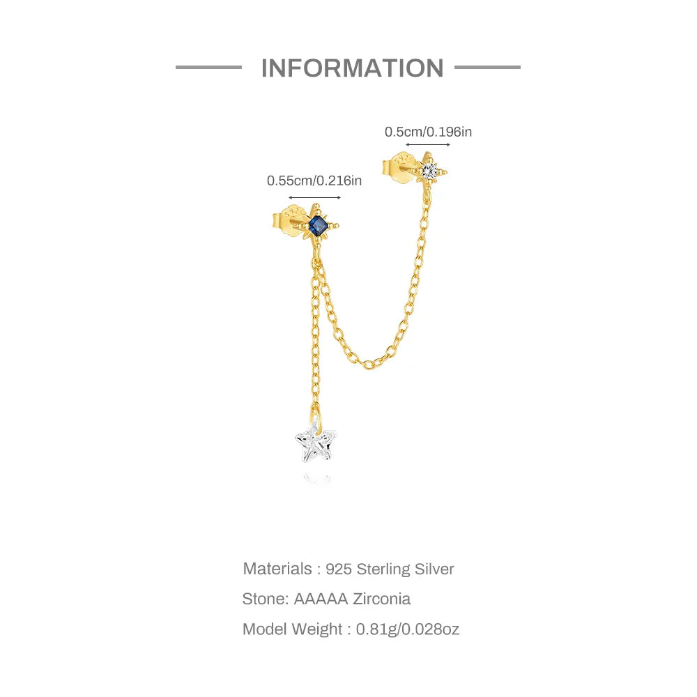 1PC 925 Sterling Silver Horse Eye Chain Tassel Zircon Drop Earrings For Women Ins Minimalism Geometric Earrings Gift