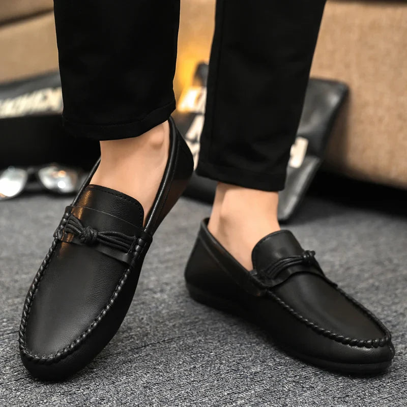 Classic Black Men's Leather Loafers Big Size 46 Slip on Shoes Man Office Shoes Comfortable Soft Flat Casual Shoes For Men