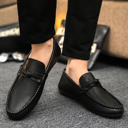 Classic Black Men's Leather Loafers Big Size 46 Slip on Shoes Man Office Shoes Comfortable Soft Flat Casual Shoes For Men