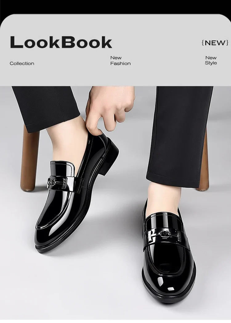 Men's Leather Shoes Genuine Leather High-end Brand One-pedal Formal Business 2025 New Shoes Glossy Doudou  Wedding  Dress Shoes