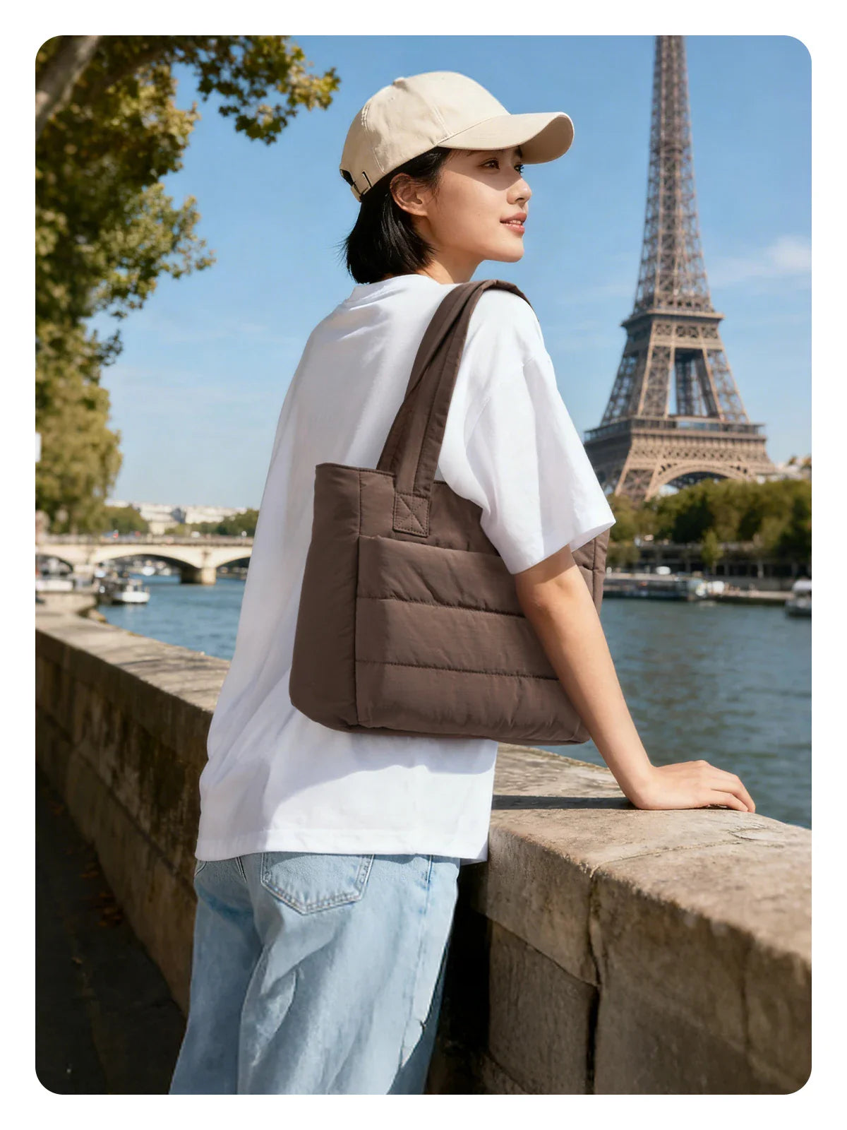 Women’s Tote Bag Padded Single Shoulder Bag Large Capacity Student College Crossbody Bag Casual Outdoor Handbag