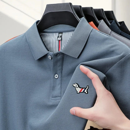 100% pure cotton men's classic dog polo shirt, business casual, sweat absorbing, breathable, daily use, short sleeved T-shirt