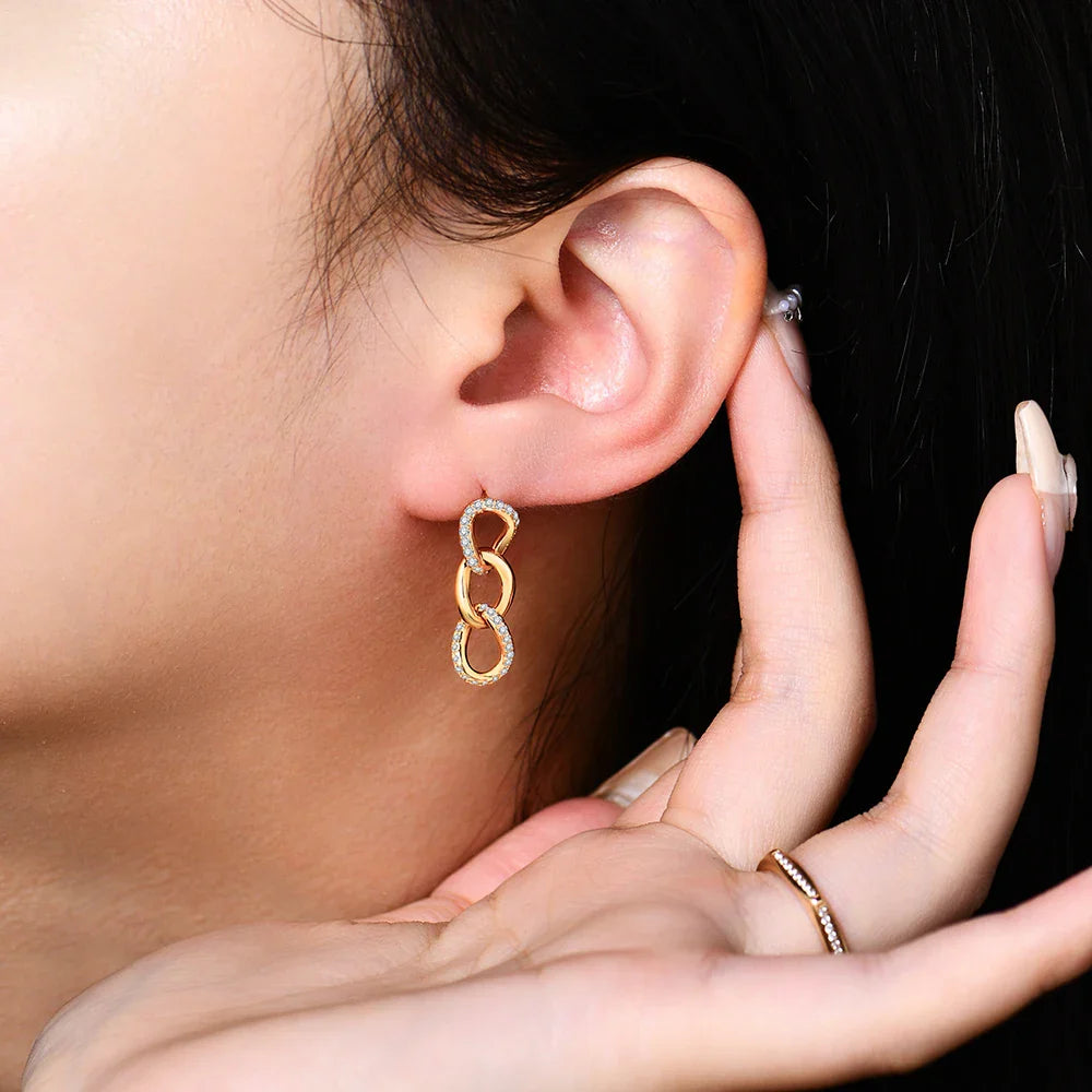 D VVS1 Moissanite Earrings for Women s925 Sterling Silver Chain Link Drop Earring Modern Trendy Statement Party Jewelry